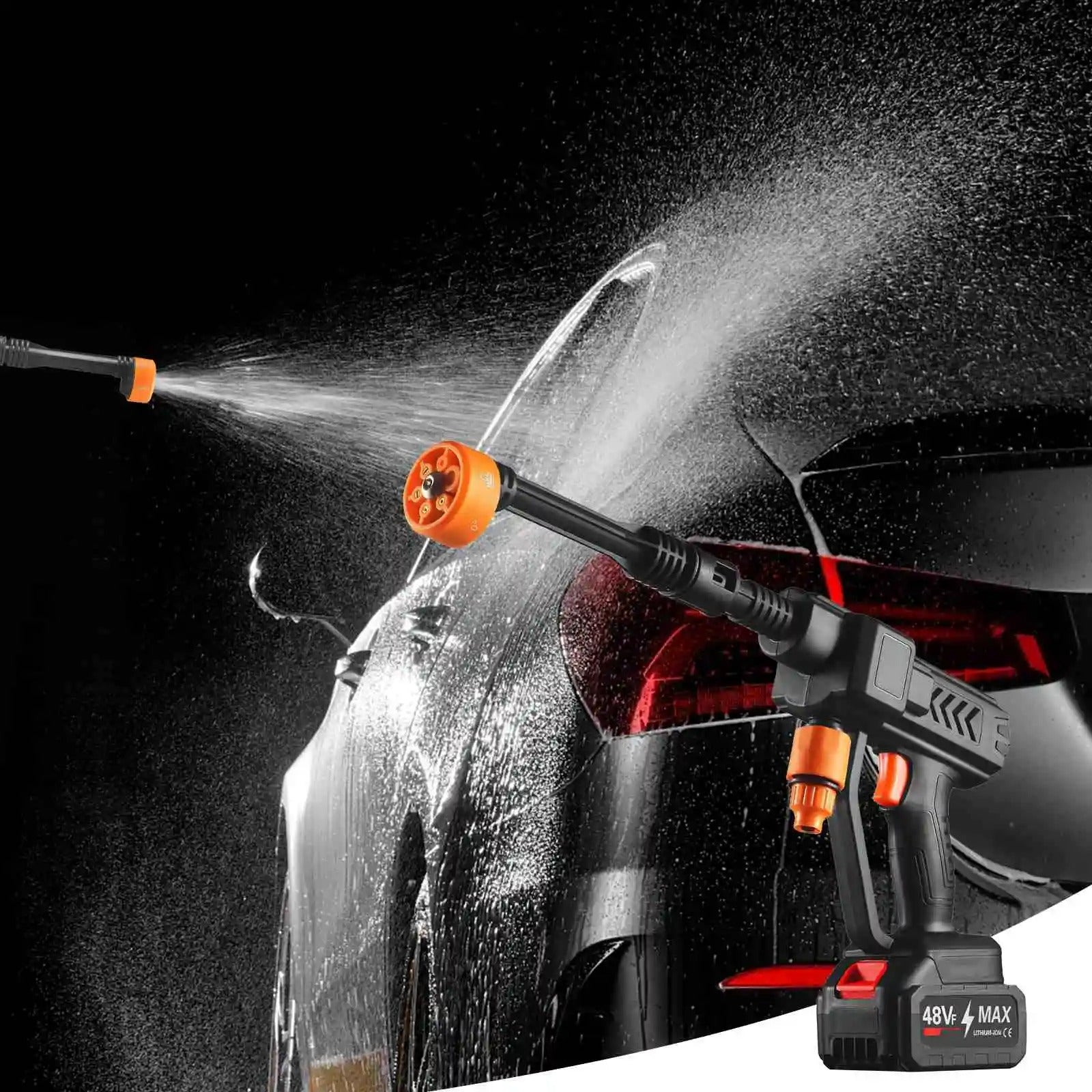 48V Water Gun Spray Cleaner Car Washer  6 In 1 Nozzle, Handheld High Pressure Washer For Car Floor Garden Cleaning And Watering