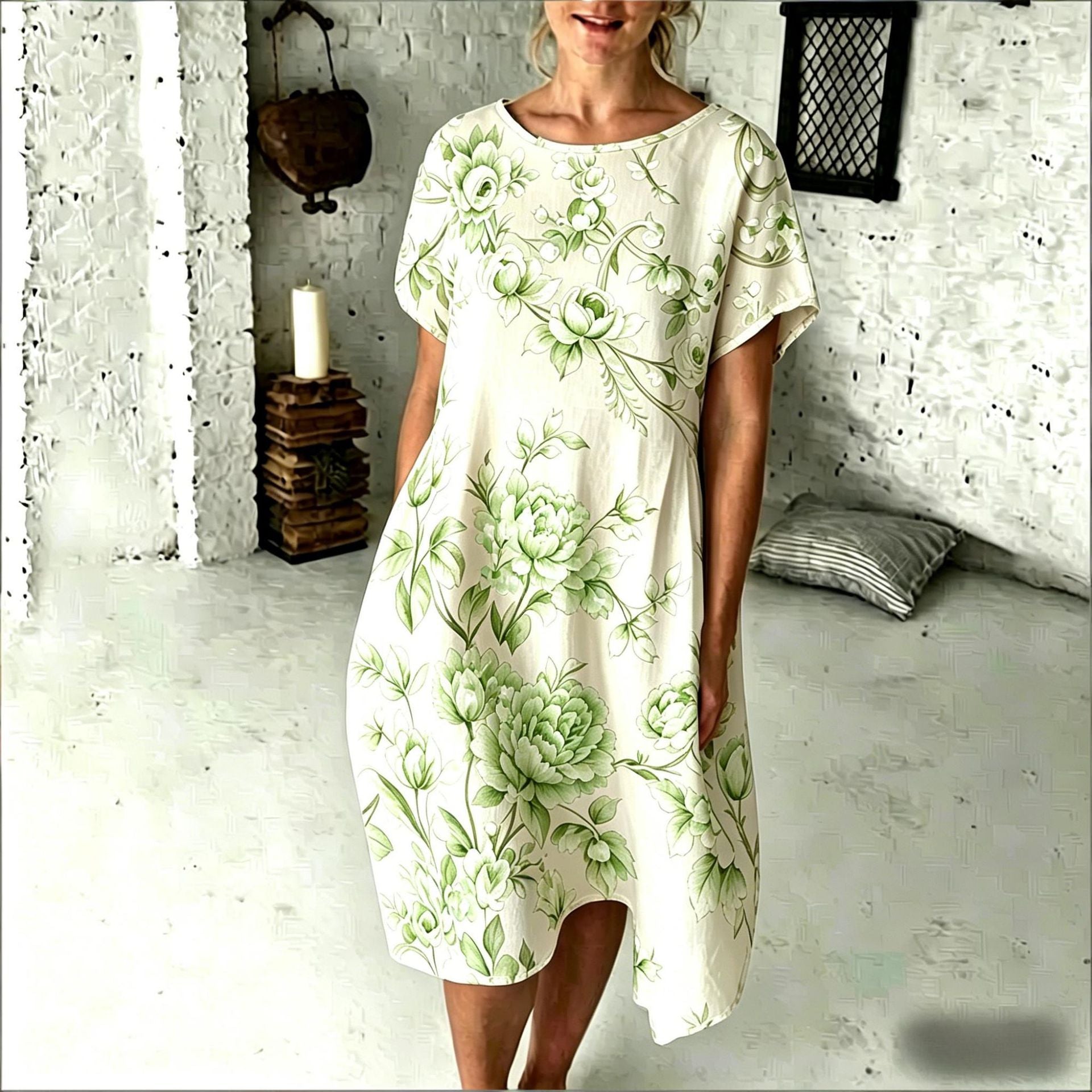 Women's Loose Casual Crew-Neck Printed Dress