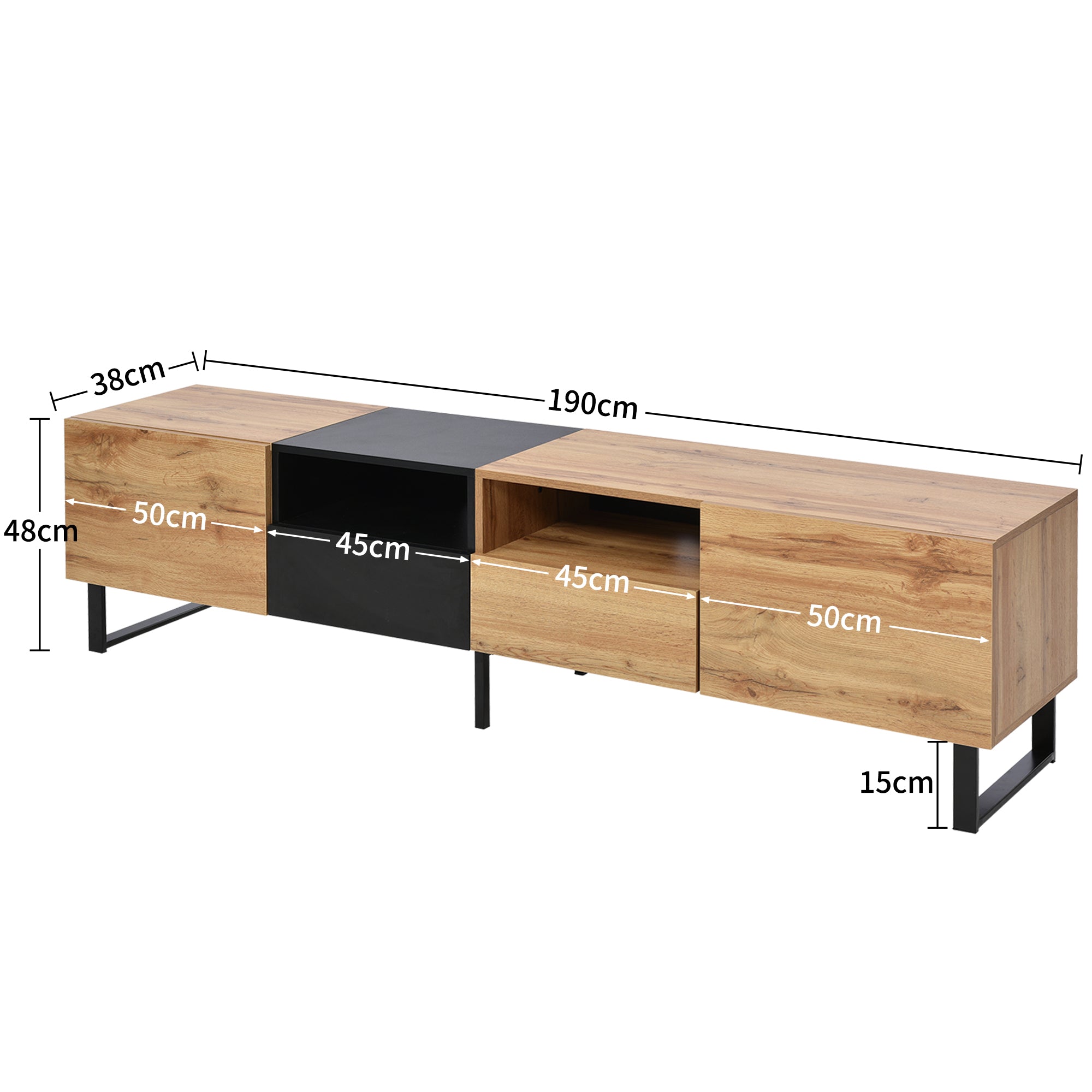 Moderner TV-Stander Mit Schwarzem Und Holzfarbenem Design  Geraumiger Stauraum, Robuste Konstruktion