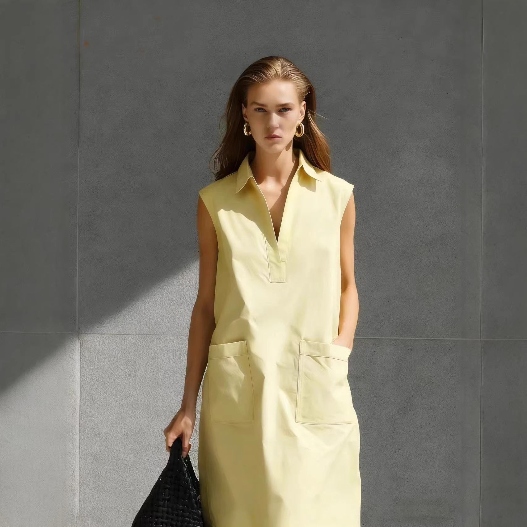Elegant Woven V-Neck Casual Dress For Women