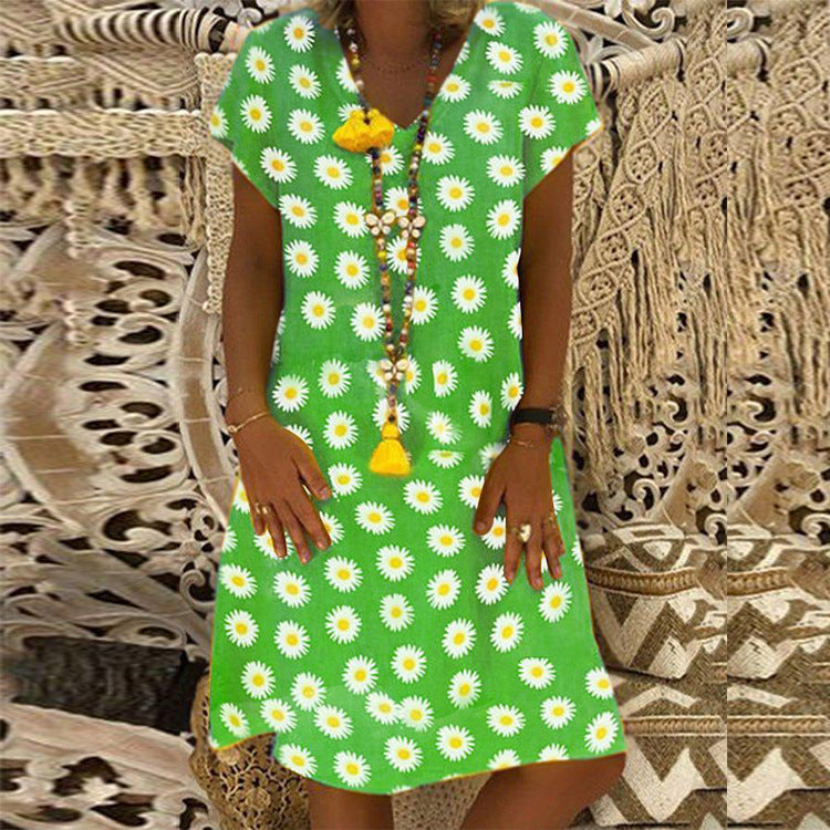 New Women's Dress Summer New Style V-neck Print Dress