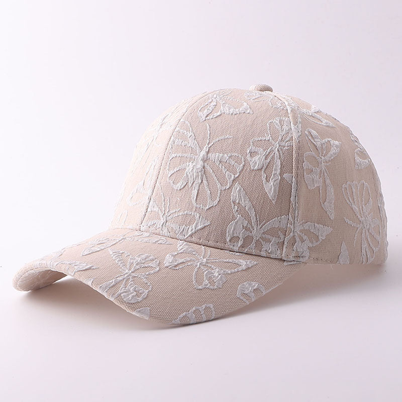 Solid-color Butterfly Printed Adjustable Simple And Sweet Peaked Cap Baseball Cap, Suitable For Couples' Date Shopping
