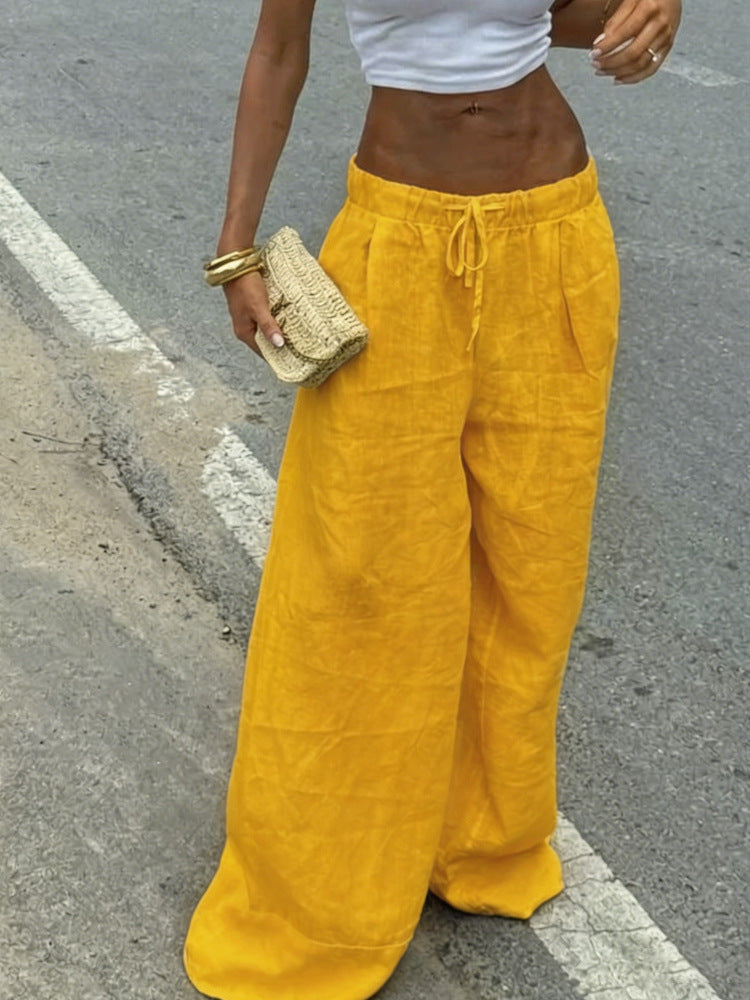 Womens Slim-fit Casual Loose-fitting Solid-color Trousers