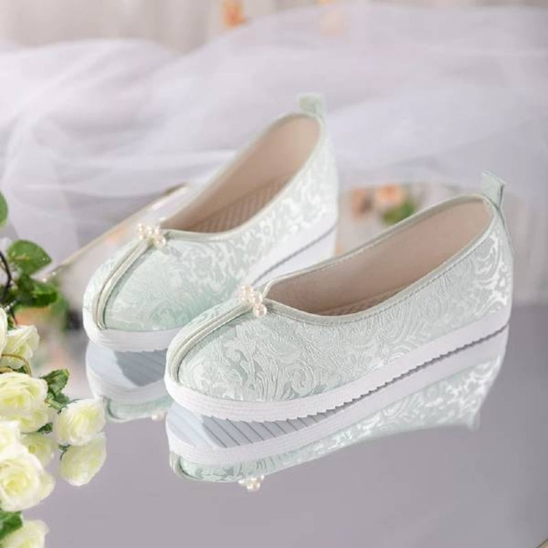 Jacquard Satin Flats - Vintage Embroidered Women S Shoes, Comfortable Soft Sole Slip-On Cloth Shoes For Spring & Summer Daily Commuting