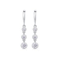 S925 Sterling Silver Three-Stone Drop Earrings, D-VVS1 Moissanite Bezel-Set Dangle, Platinum Plated 1.8g Women's Jewelry Gift Box