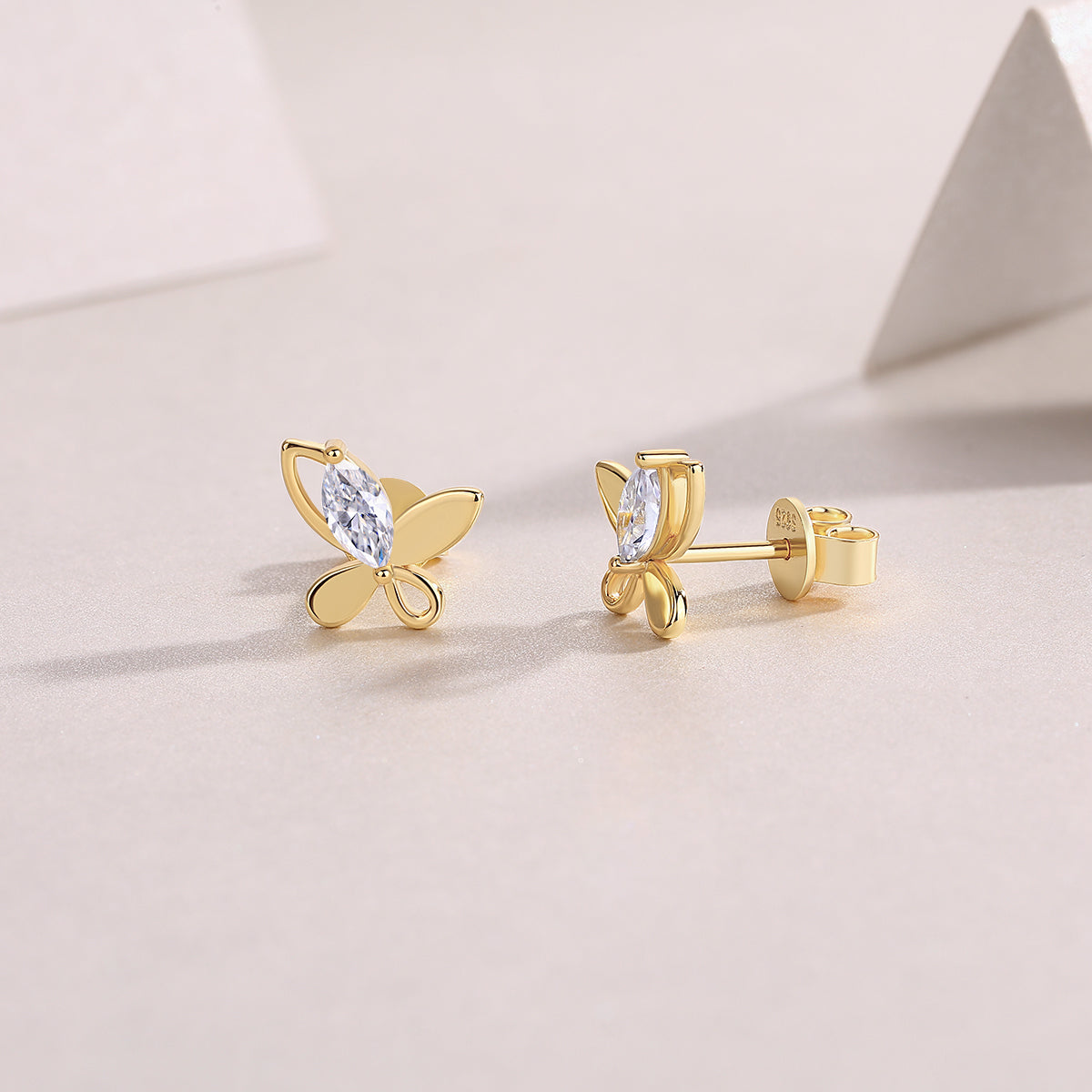 S925 Sterling Silver Gold Plated Abstract Butterfly Stud Earrings, 0.6ct D-VVS1 Moissanite, 1.7g Women's Jewelry Gift Box