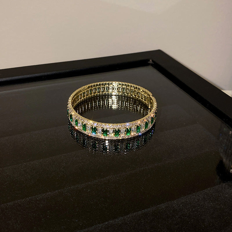 High-End Light Luxury French Court Style Bangle, Inlaid Shiny Cubic Zirconia Rhinestone Retro Vintage Elegant All Occasion Hand Jewelry