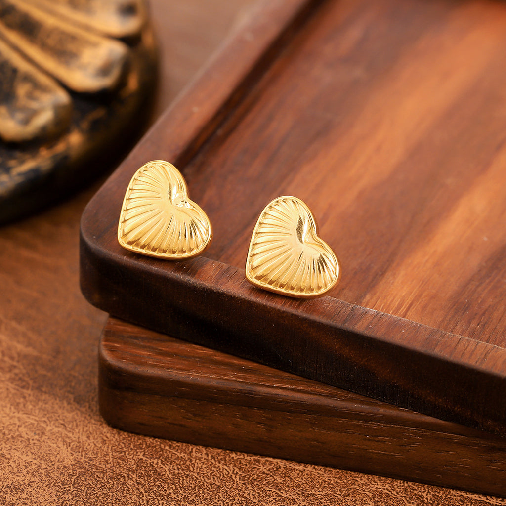 European American Popular Embossed Forming Stainless Steel Earrings, Vintage Irregular Geometric Concave Convex High-End Ladies Studs