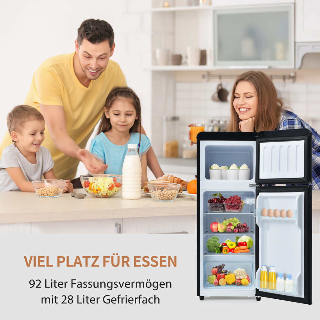Retro Fridge-freezer, 105.5 Cm High, 41 Cm Wide, Two-door, 92-liter Total Capacity, With 28-liter Freezer Capacity. 116 KWhyear,  LED Light. Energy Class D