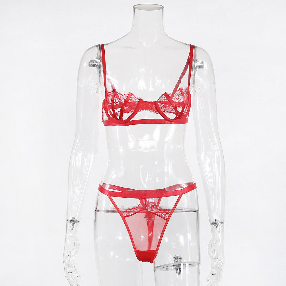 Hollowed Out Thong Lace Perspective Passion Sexy Lace Stitching One-piece Suit