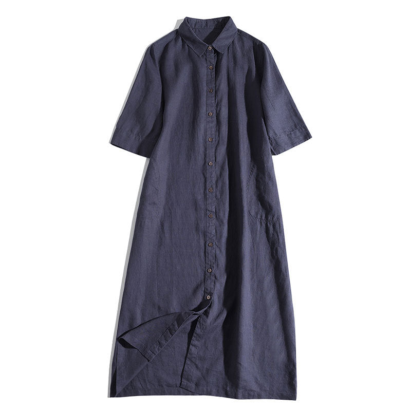 Womens Solid-Color Minimalist Square-Neck Loose-Fit Shirt Dress