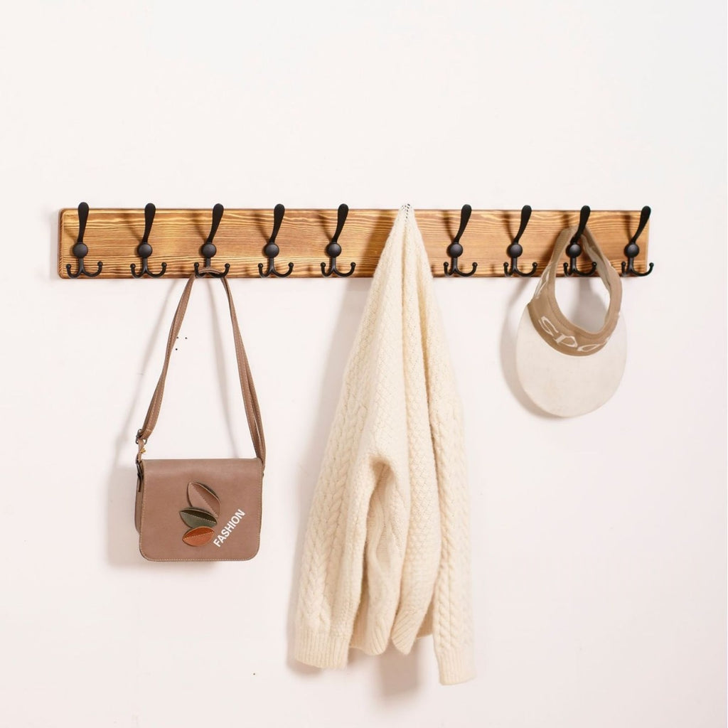 Household Hooks Wooden Shelving Unit