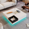 Coffee Table, High-Gloss Living Room Table, Side Table With Removable Storage Box, White And Black Color-Block Design, 72 X 72 X 30 Cm, With LED Lighting Effect