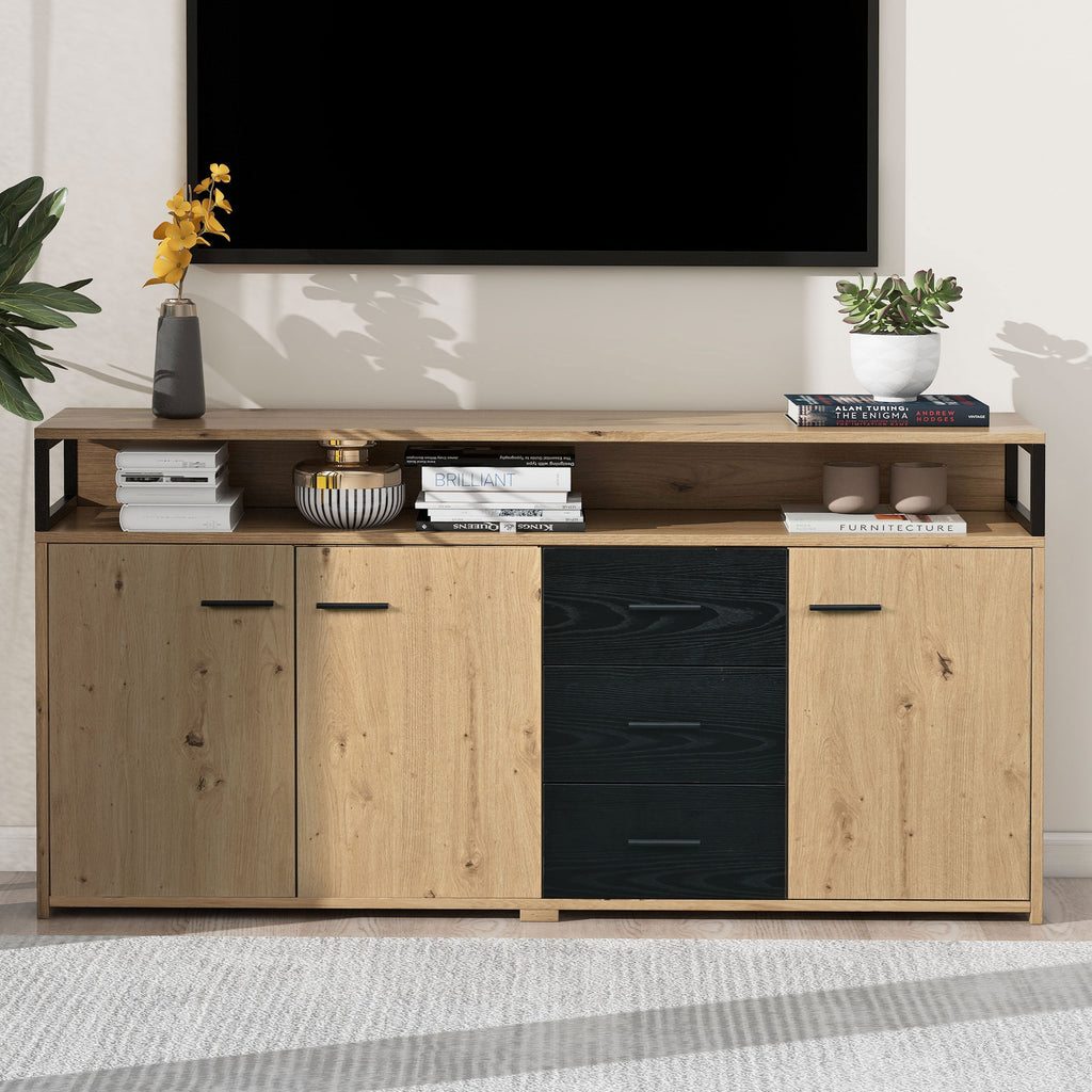 Industrial Sideboard With 3 Doors And 3 Drawers, Chest Of Drawers & Kitchen Cabinet, Multi-purpose Storage Highboard With Metal Handles For Bedroom, Living Room And Office, Size 1503575.9cm
