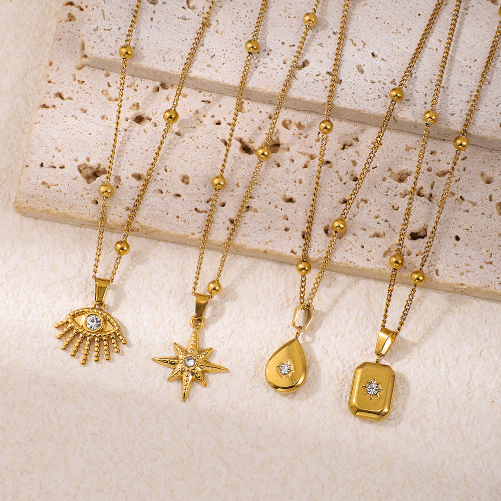 Stainless Steel Inlaid Rhinestone Pendant Necklace