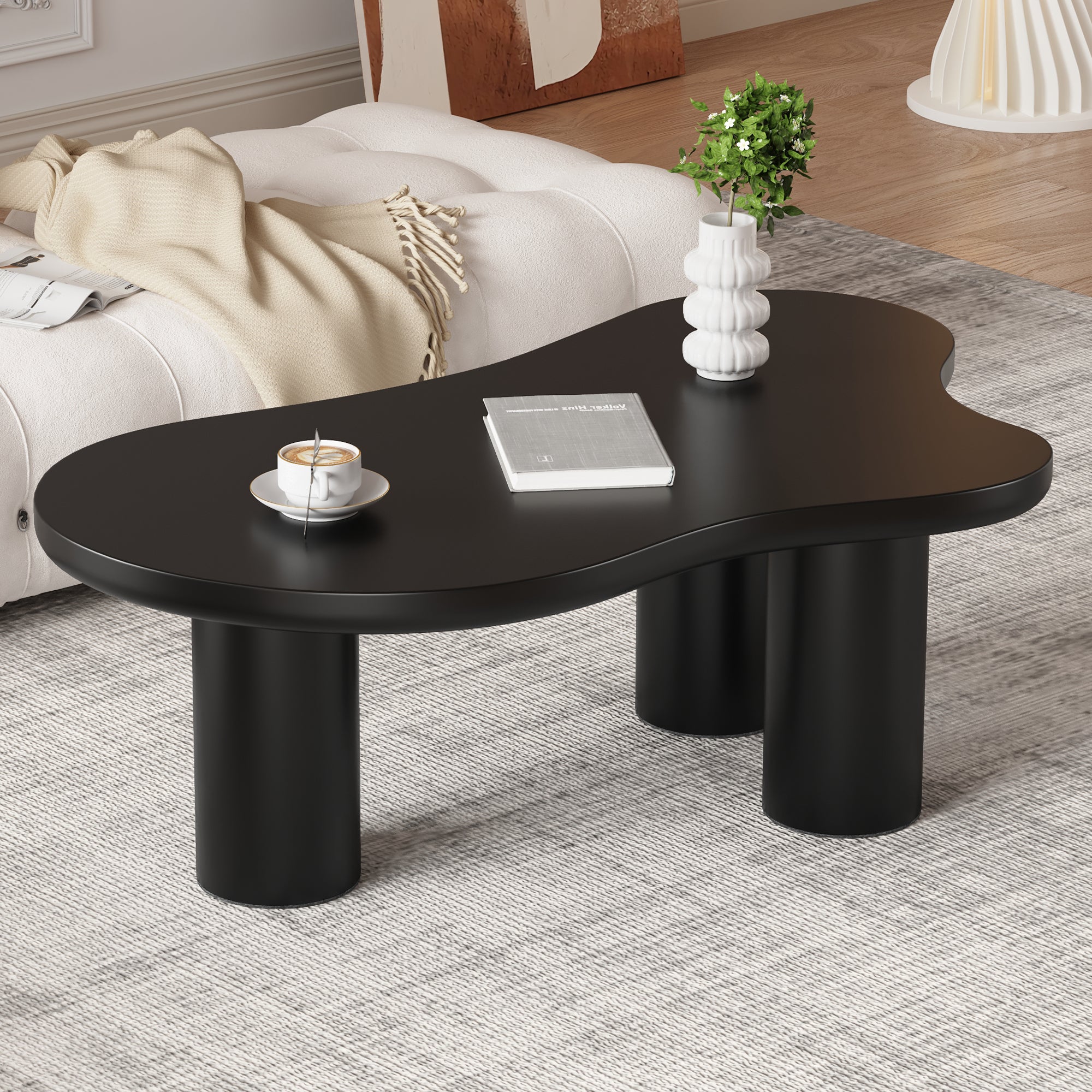 Irregular Coffee Table In Cloud Shape, 107cm Length, 66cm Width, 40.5cm Height, MDF Table Top And PVC Legs, With Felt Backing