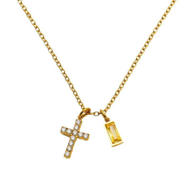 Minimalist Cross Choker Necklace With Cubic ZirconiaDecember Birthstone
