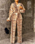 Leopard Print Stitching One-piece Casual Pants