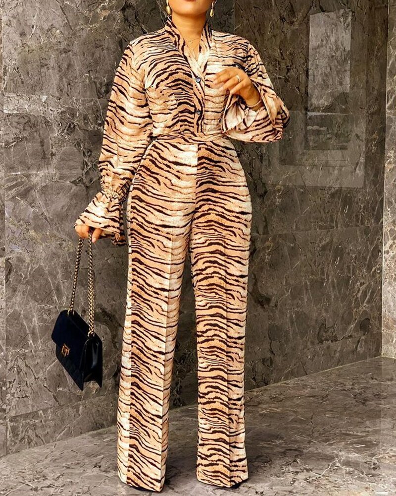 Leopard Print Stitching One-piece Casual Pants