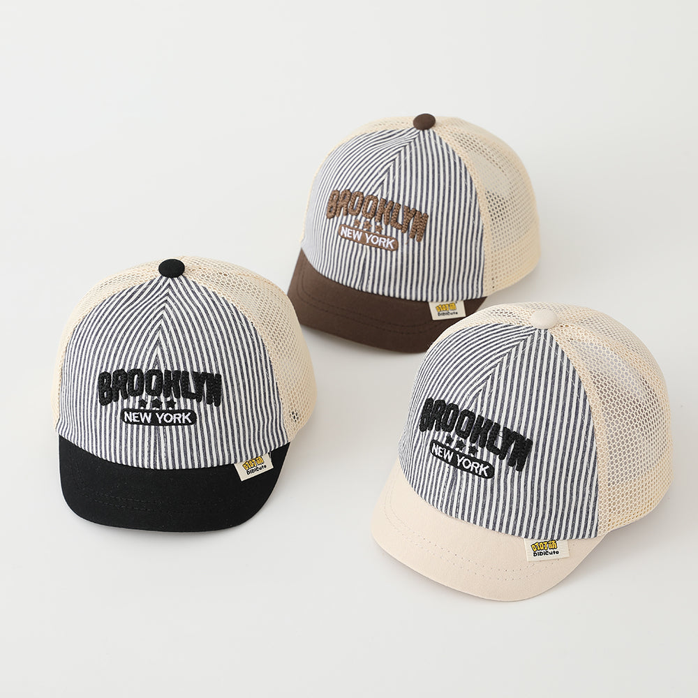 Summer Children's Striped Multi-color Mesh Embroidered Letter Baseball Cap For Summer Outings, Suitable For Babies Going To School, Soft Brim Hat