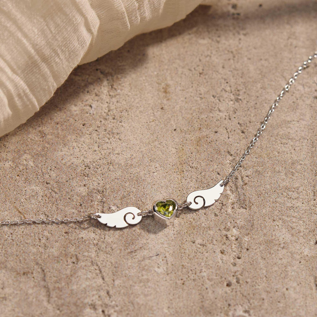 European And American Style Engraved Angel Wings Birthstone Love Zircon Necklace
