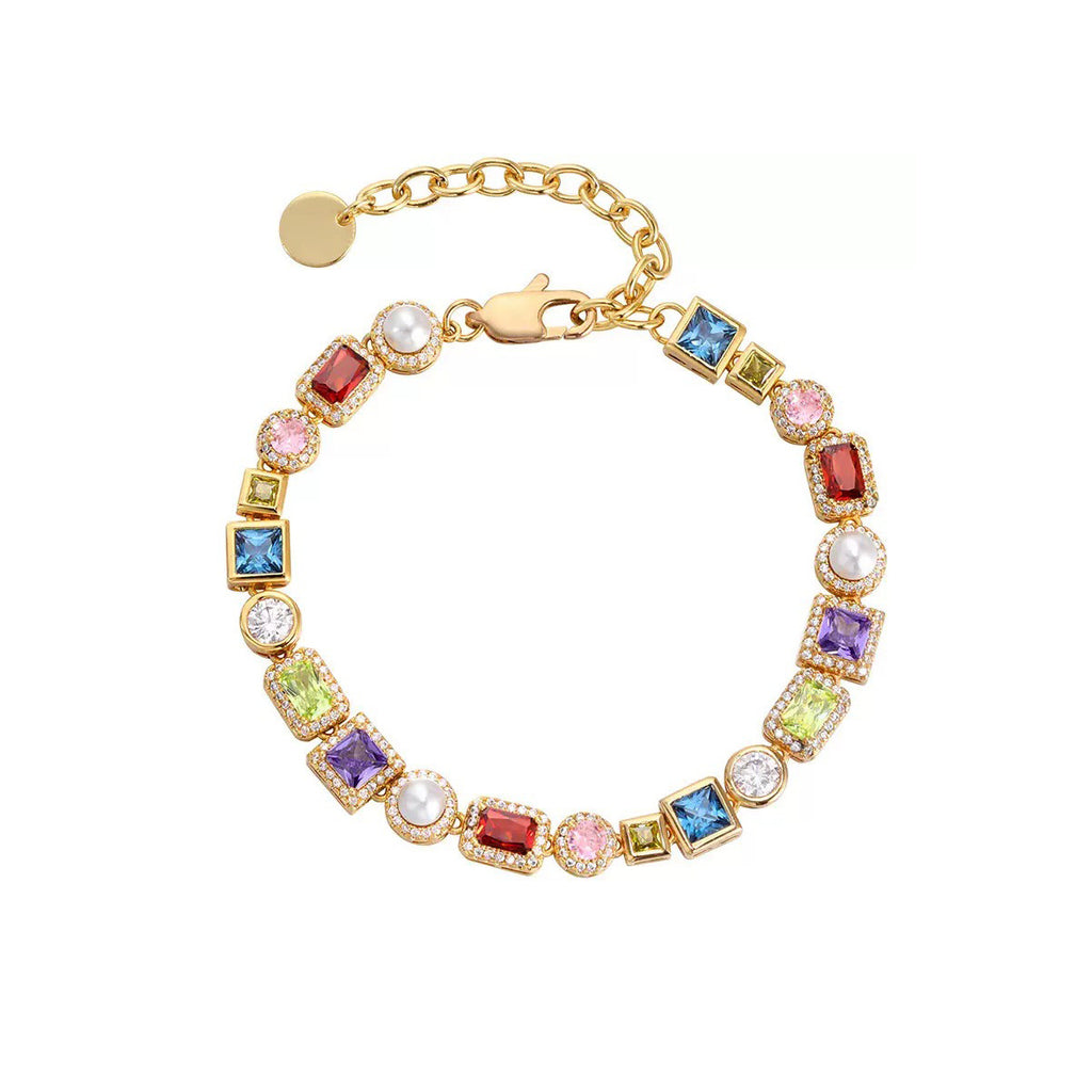 Shell Pearl Diamond Set Colored Zircon Bracelet