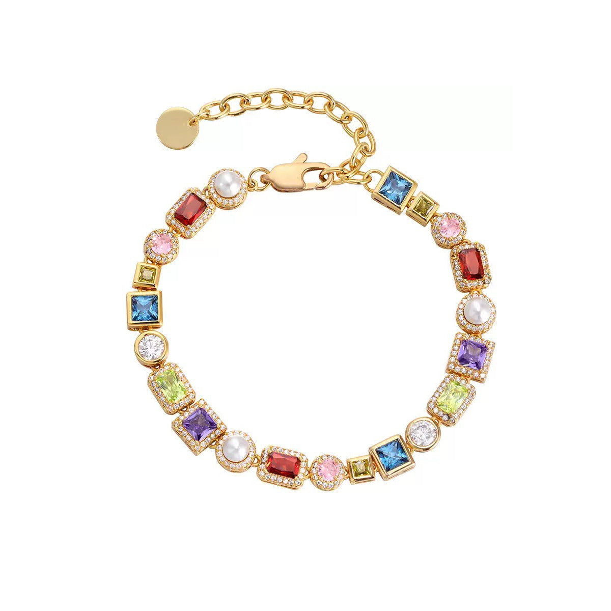 Shell Pearl Diamond Set Colored Zircon Bracelet