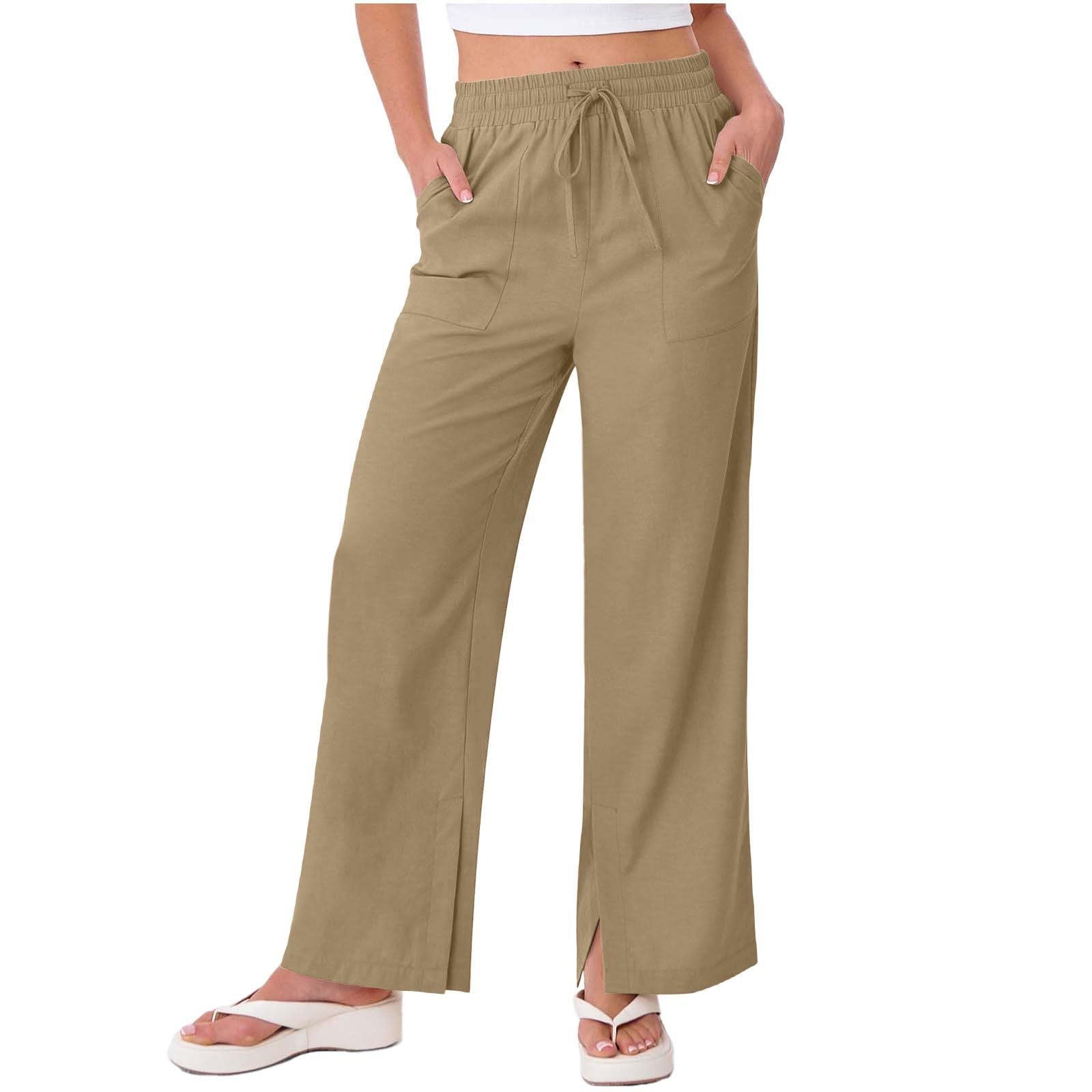 Wide-leg Pants With A Fitted Waist And Drawstring Solid-color Casual Trousers