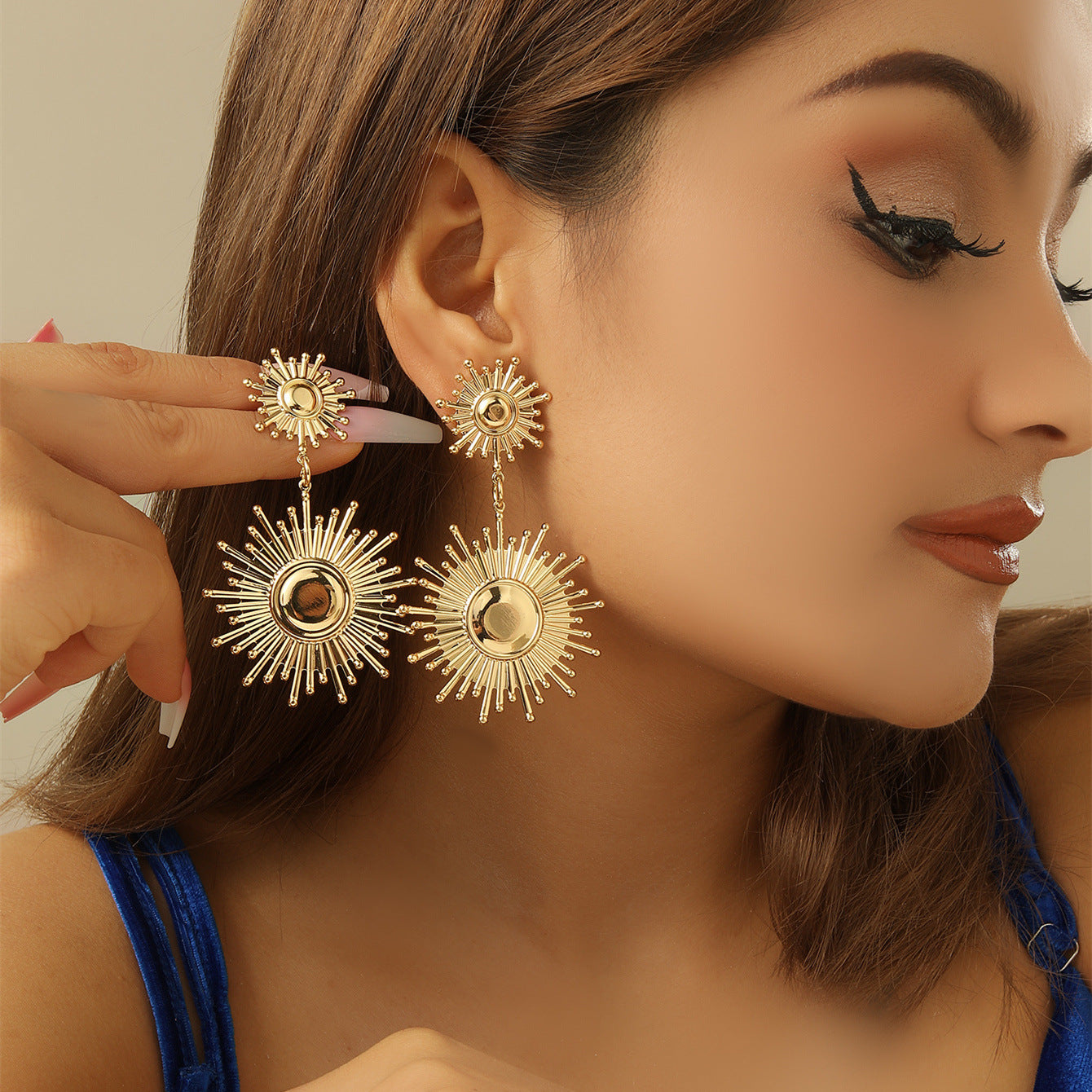 European Retro Geometric Petal Metal Earrings, Innovative Foldable Polished Surface Fashion Unique Design Women Daily Ear Ornaments