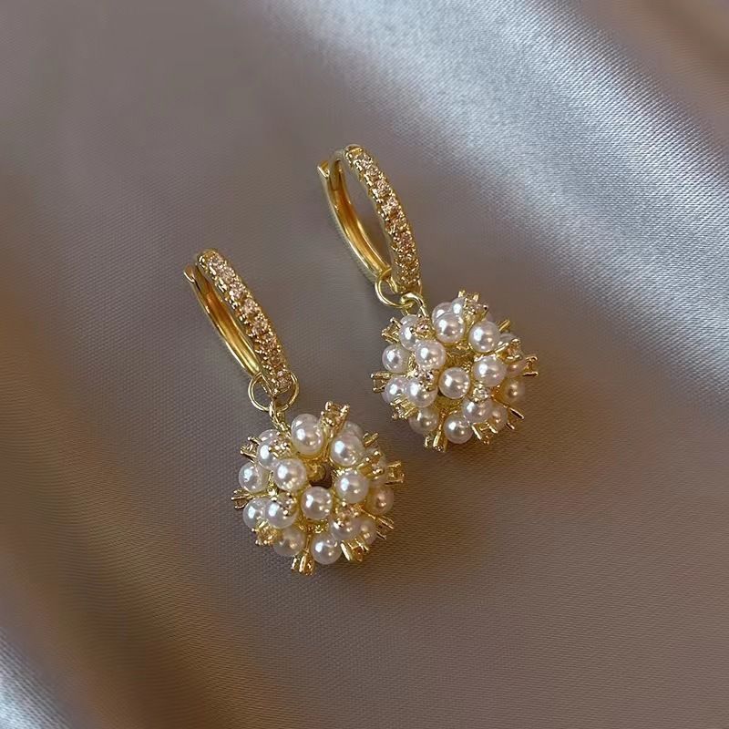 Hong Kong Style Pearl & Zircon Hoop Earrings For Women, New Versatile Personalized Exquisite High-End Fashion Elegant Stud Ear Jewelry