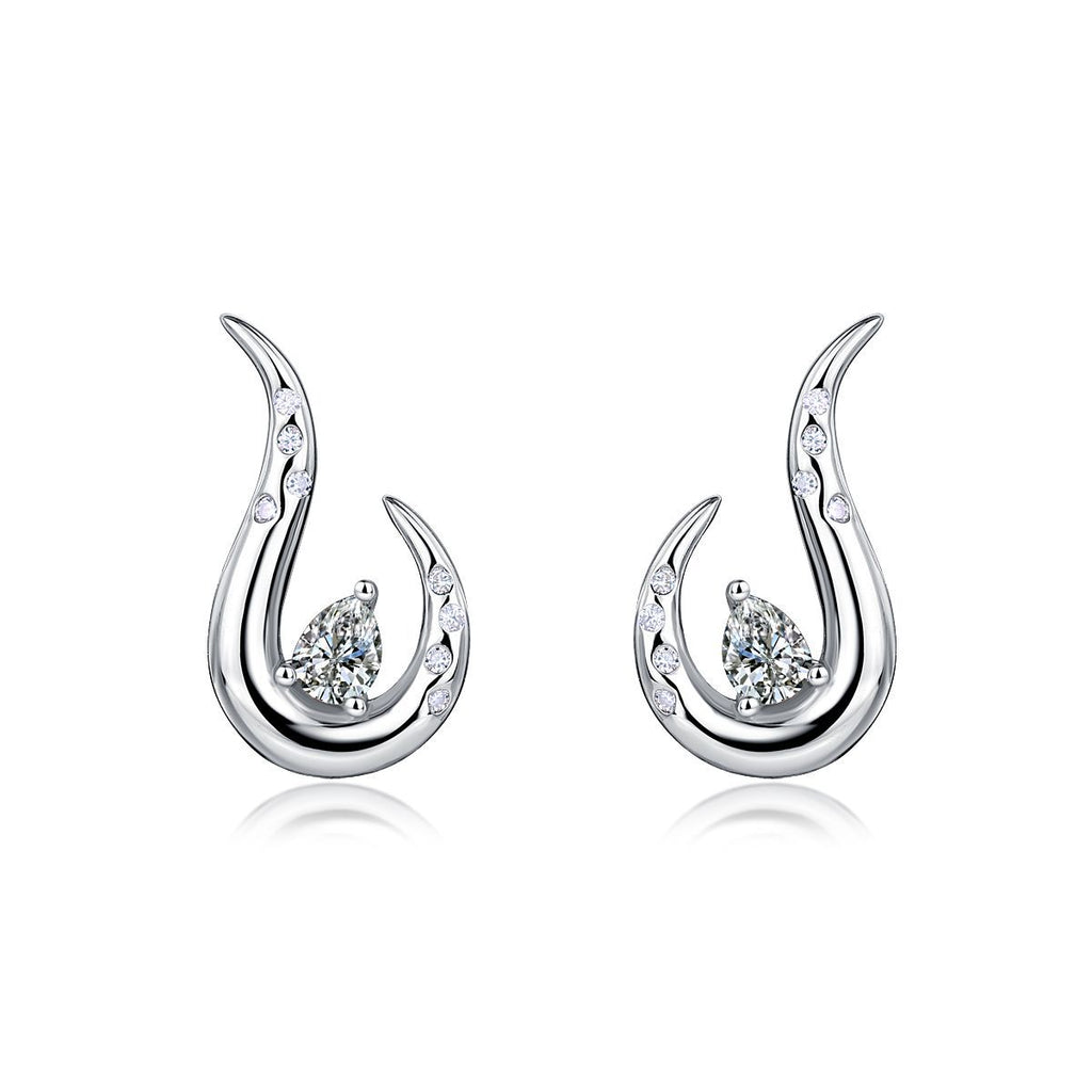 S925 Sterling Silver Wave Drop Earrings, 3x4mm Pear Cut D-VVS1 Moissanite, Platinum Plated Minimalist Studs With Elegant Gift Box