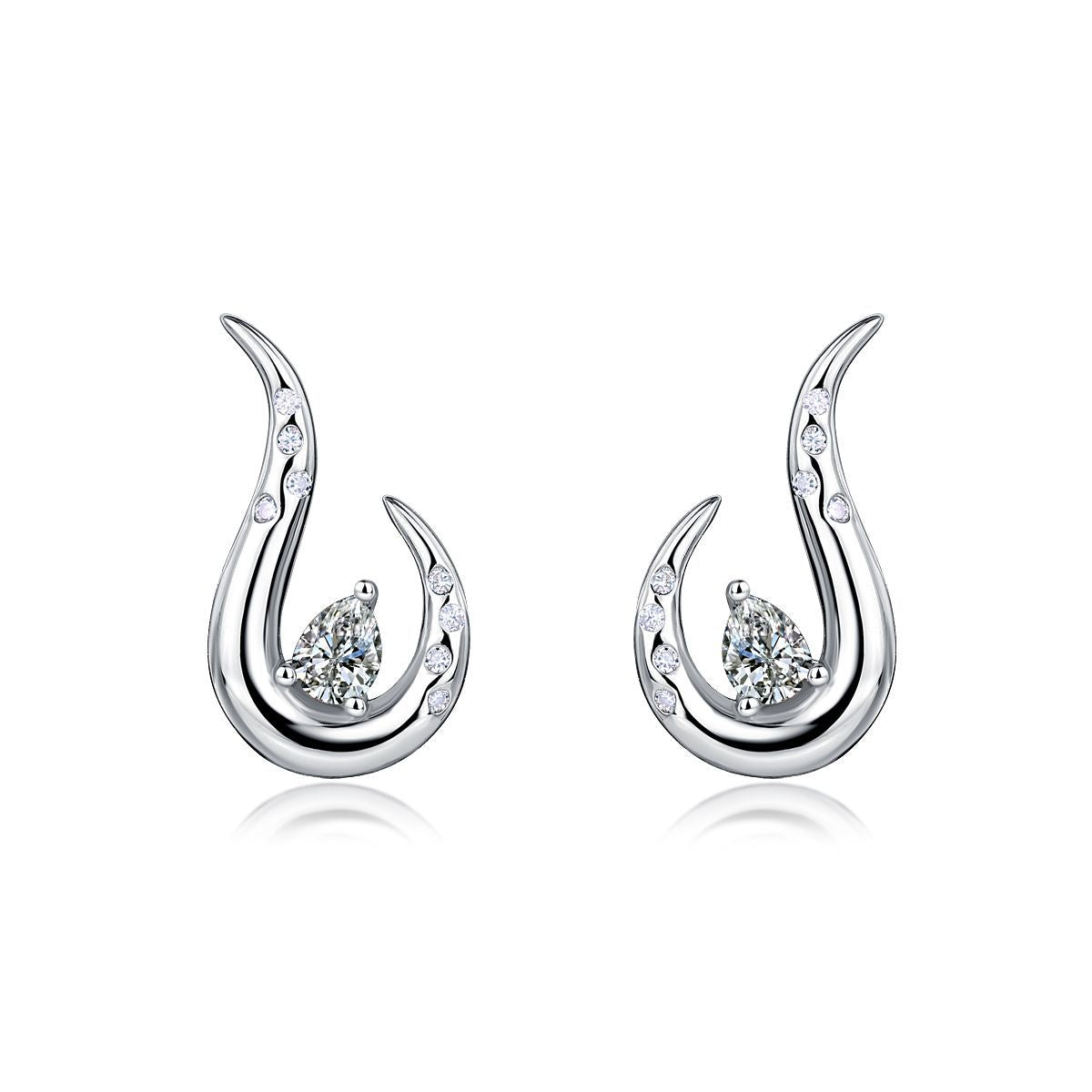 S925 Sterling Silver Wave Drop Earrings, 3x4mm Pear Cut D-VVS1 Moissanite, Platinum Plated Minimalist Studs With Elegant Gift Box