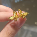New Chinese Style Mirror Flower Butterfly Dream Sparkling Double Layer Butterfly Stud Earrings, Delicate Compact Gold High-End Temperament Ear Jewelry For Women