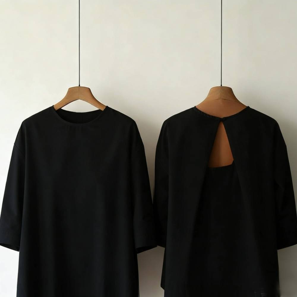 Womens Backless Top With A Round Neck And Three-quarter-length Sleeves