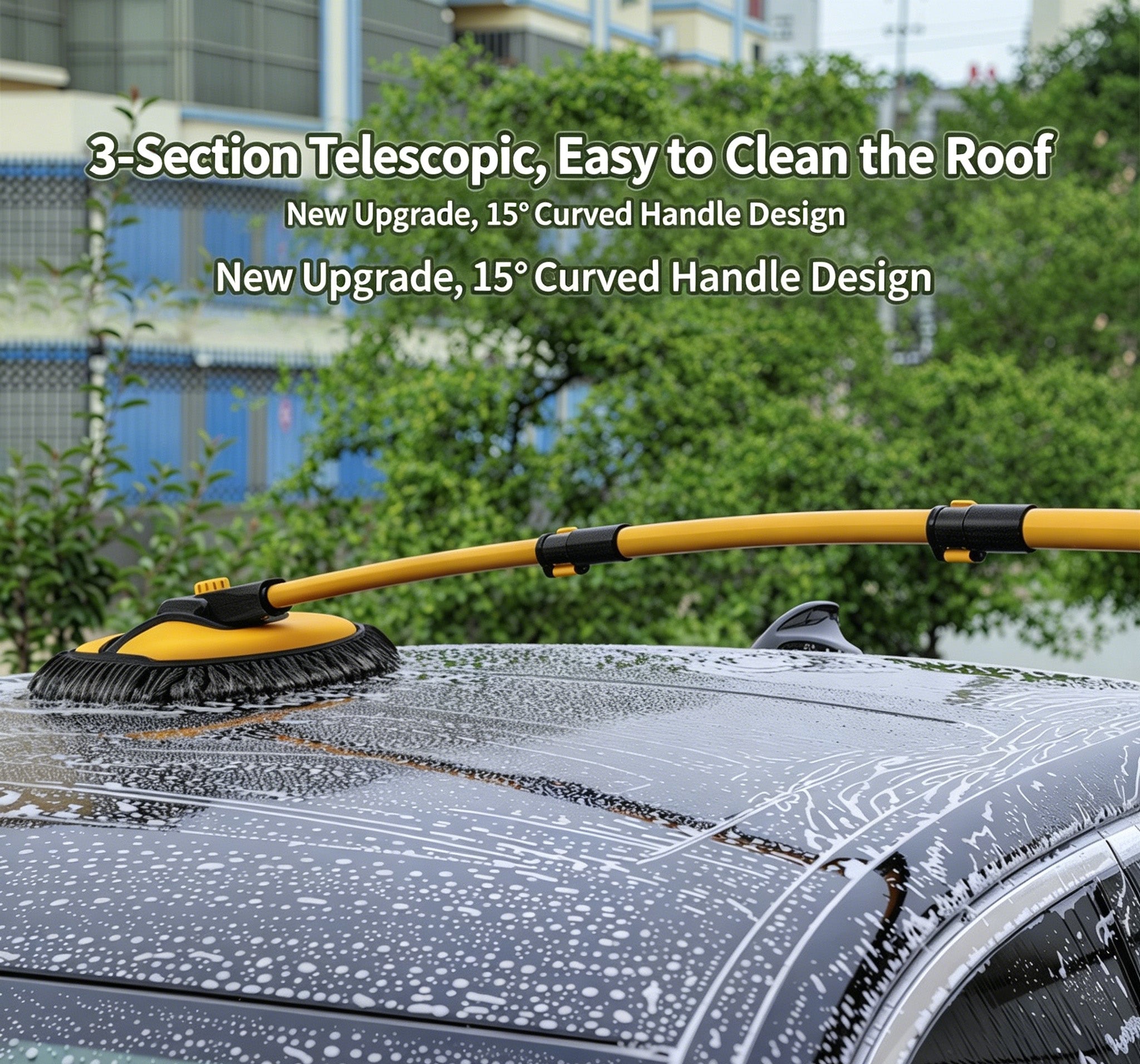 Telescopic Car Wash Mop, 3-Section Extendable Chenille Soft Bristle Cleaning Brush For Vehicle Washing