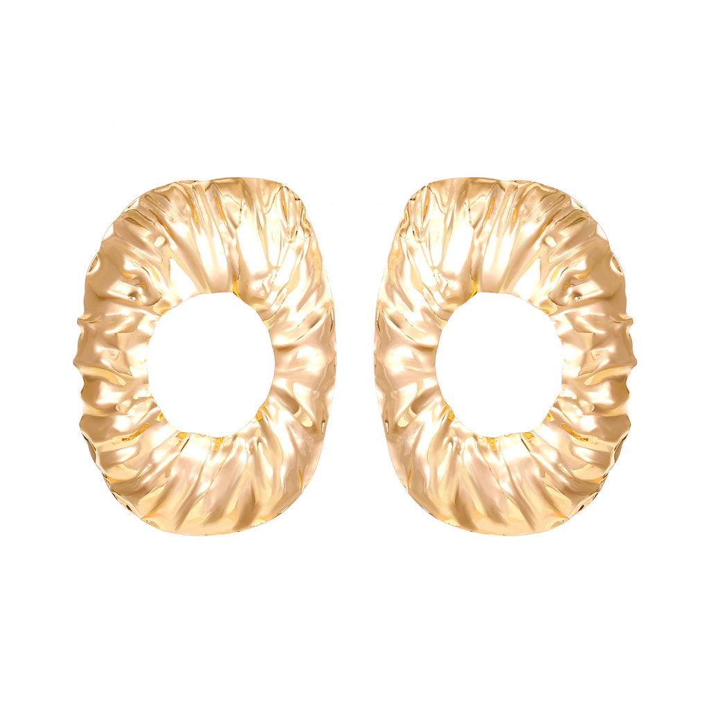Bold Retro Irregular Geometric Stud Earrings, European American Popular Lava Wrinkled Metal Texture Fashion Women Accessories