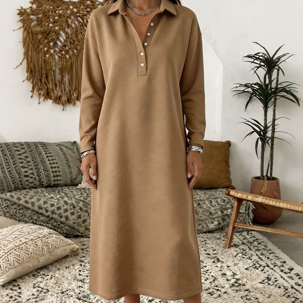 Knitted Sweater Dress With A Shirt Collar And Long Sleeves Simple And Elegant