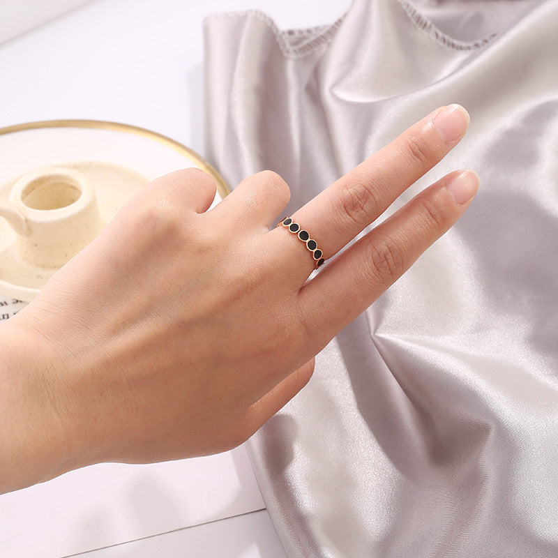 Korean Style Rose Gold Titanium Steel Ring - Black Coated Surface Fashion Jewelry For Women Men Daily Wear