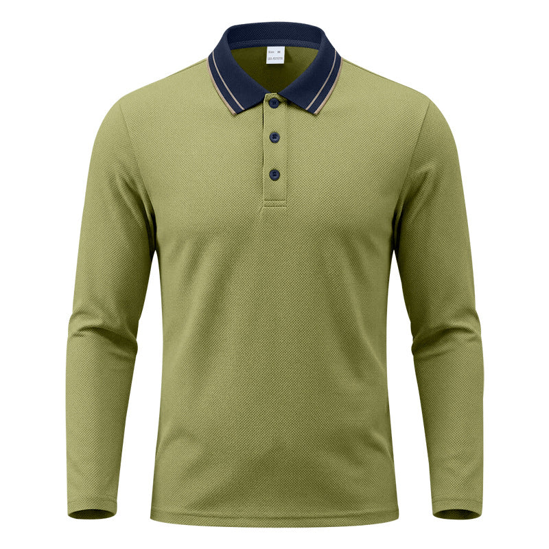 Mens Polo Shirt With Lapel Collar And Long Sleeves
