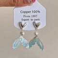 2026 New Bestseller Gradient Mermaid Tail Earrings, Premium Pearl Stud Earrings, Niche Unique Elegant Exquisite Women's Ear Jewelry