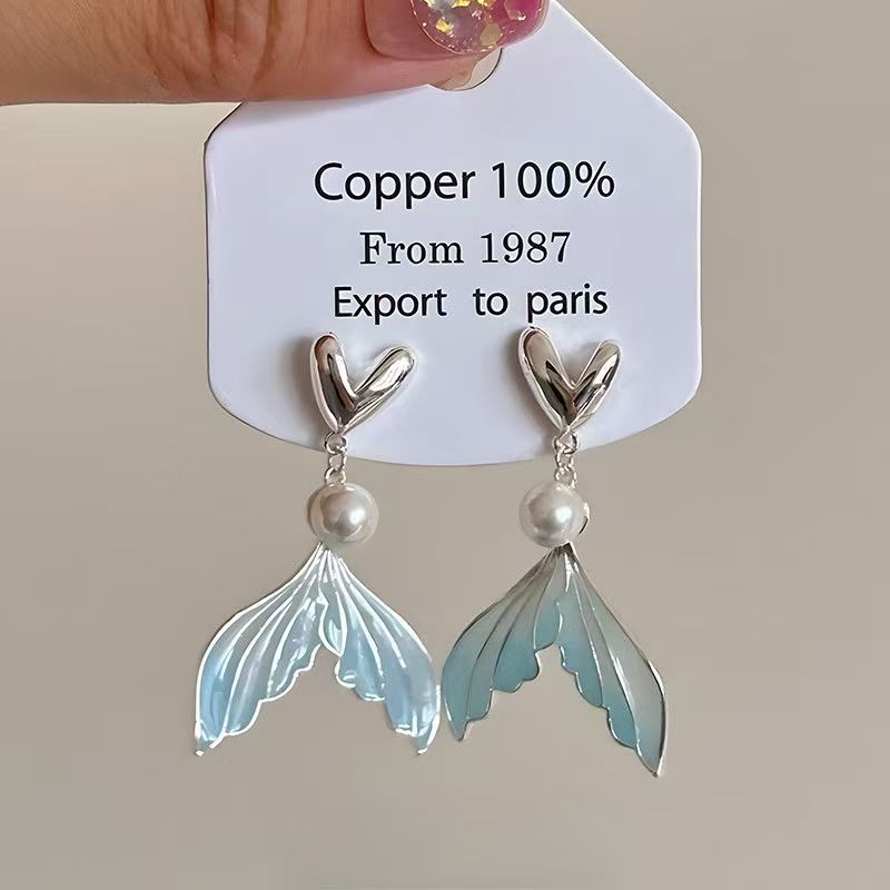 2026 New Bestseller Gradient Mermaid Tail Earrings, Premium Pearl Stud Earrings, Niche Unique Elegant Exquisite Women's Ear Jewelry