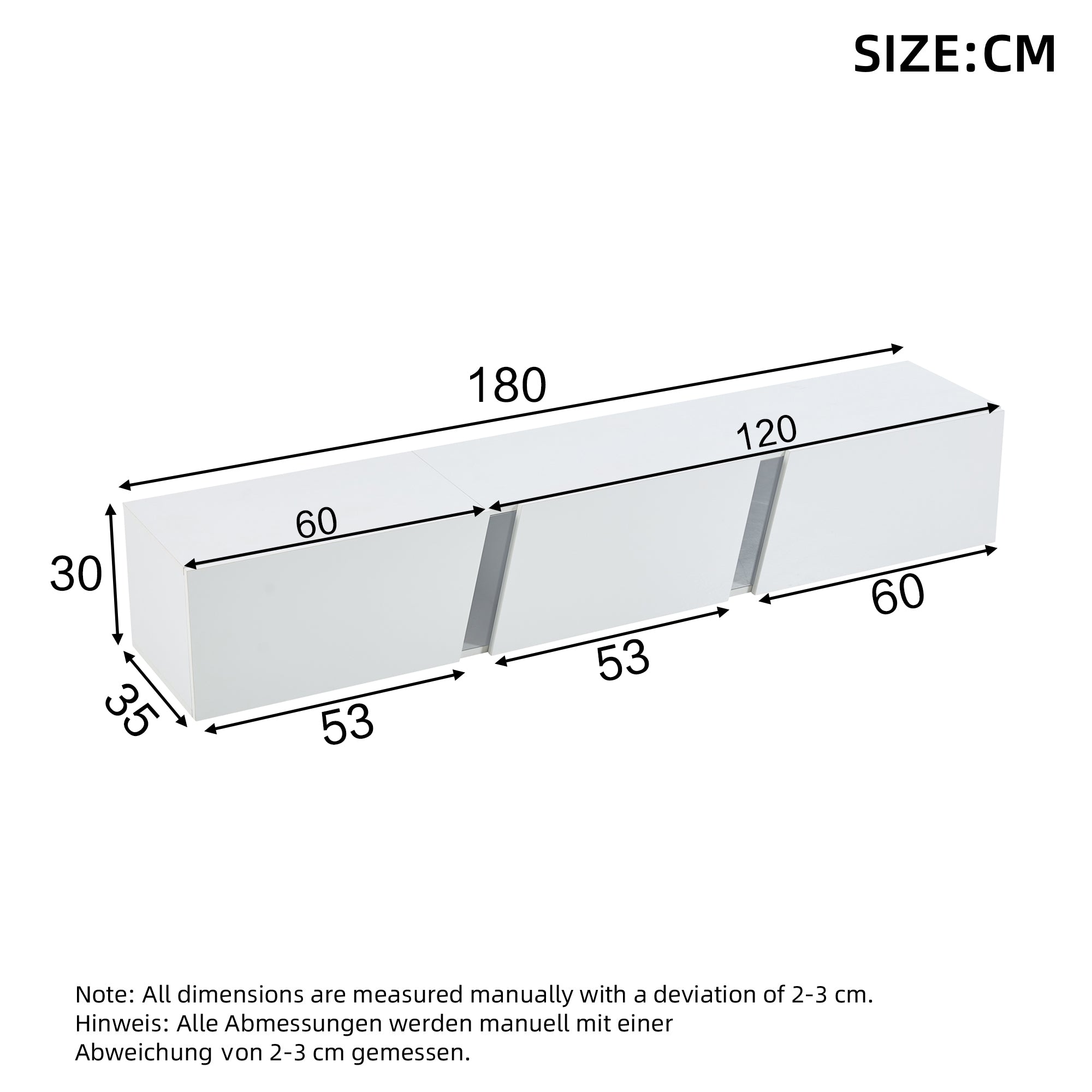 180 X 35 X 30 Cm, Wall Mounted TV Cabinet, Lowboard TV Cabinet With LED Lights, TV Stand With 3 Cabinet Doors, Suitable For 75 Inch TV, TV Cabinet TV Cabinet High Gloss, White