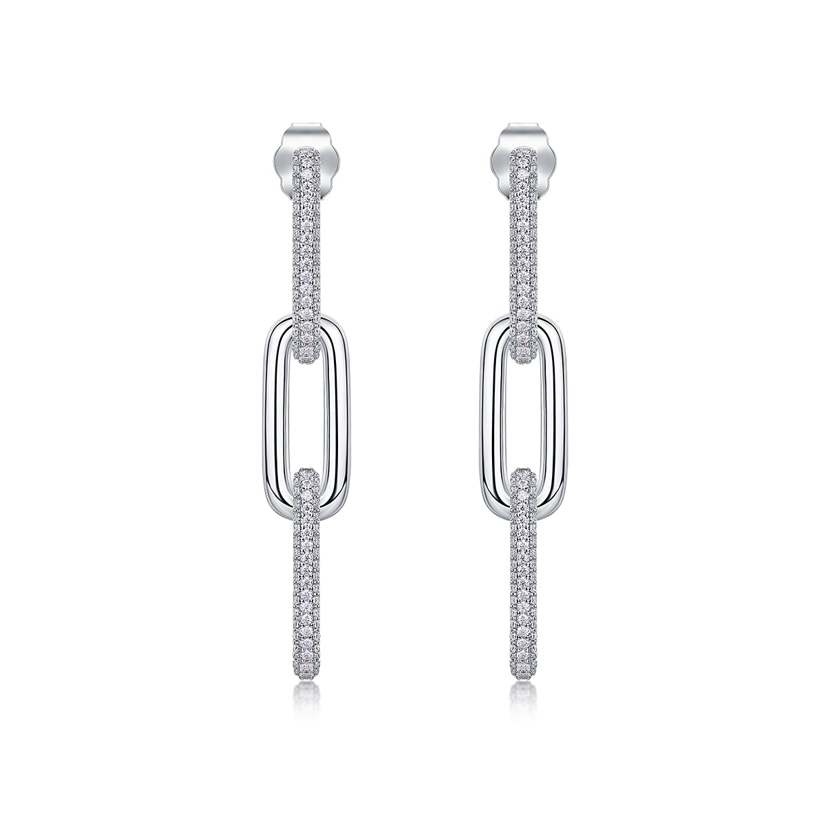 S925 Sterling Silver Chunky Chain Drop Earrings, D-VVS1 Moissanite Pave, Platinum Plated 9.2g Women's Jewelry Gift Box