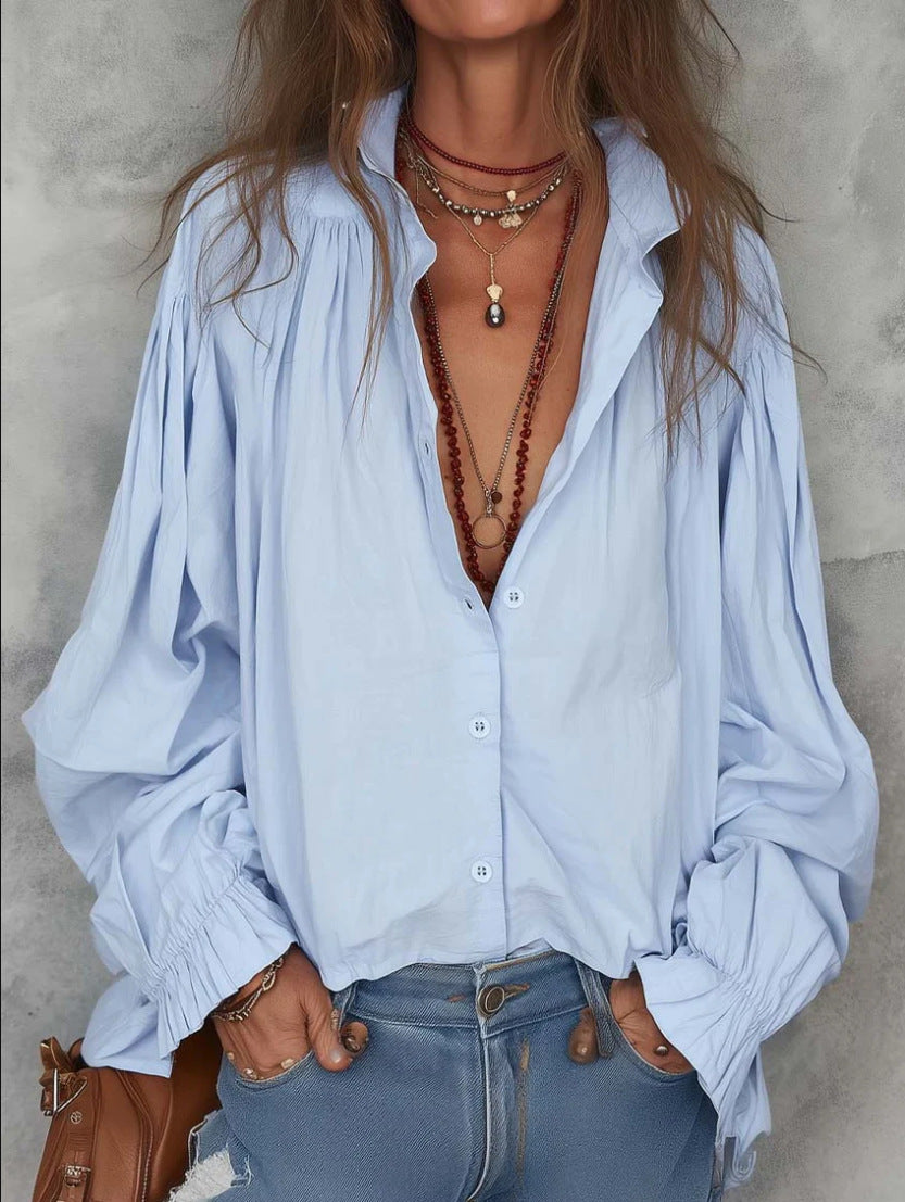 Womens Textured Ruffled-cuff Blouse