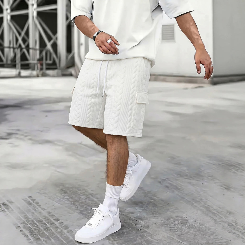Mens Drawstring Jacquard Casual Shorts