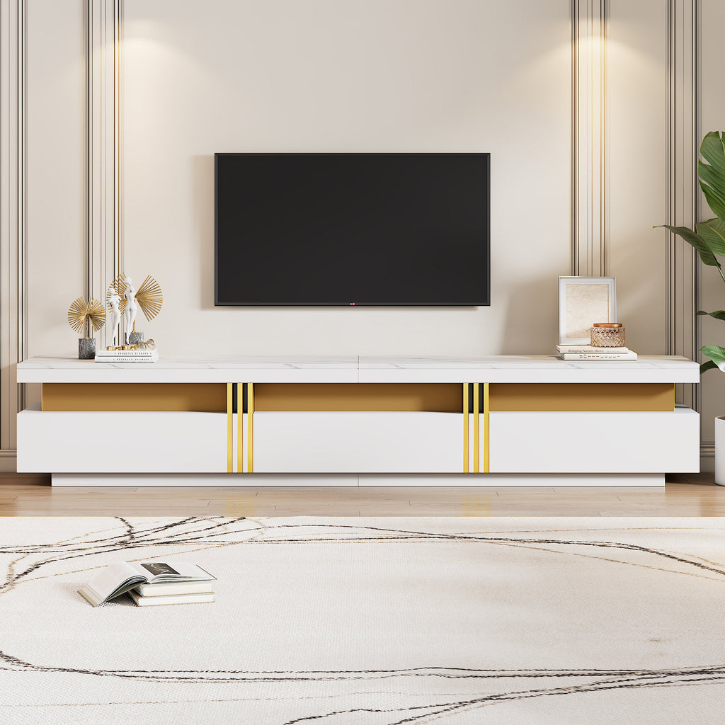 N625P213324325W Modern Lowboard TV Cabinet With Marble Look, TV Board, TV Chest Of Drawers, 200 X 40 X 42 Cm - For TVs Up To 90 Inches, Three Drawers And 1 Cable Management