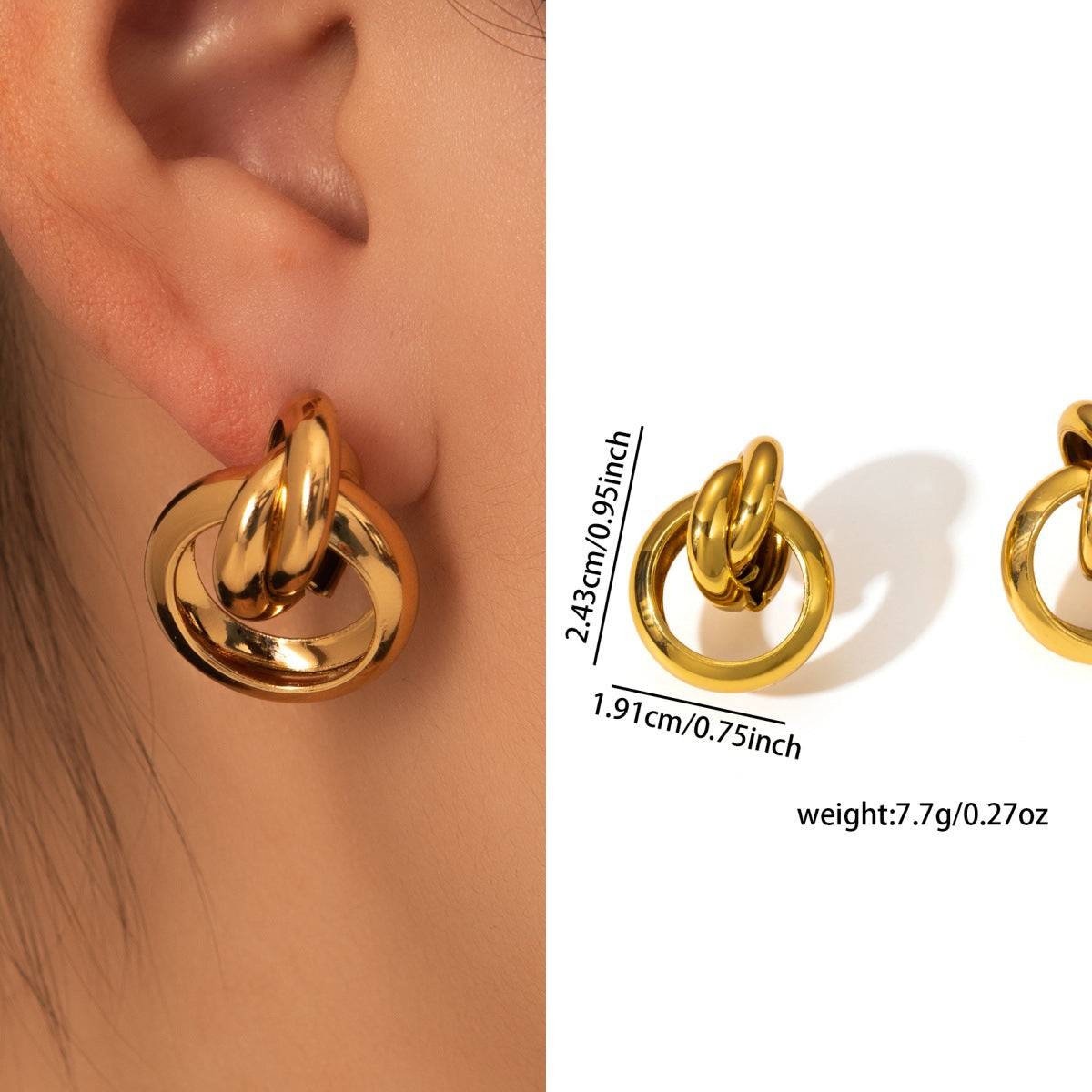 Gold Stainless Steel Titanium Steel Earrings Niche Light Luxury High-End No Fade Studs