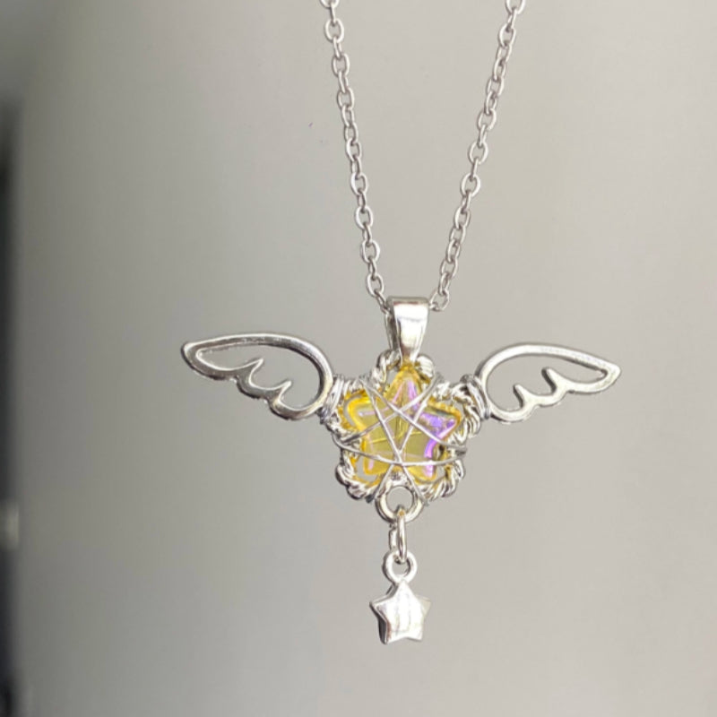 Yellow And Purple Star Angel Wings Necklace Collar Chain