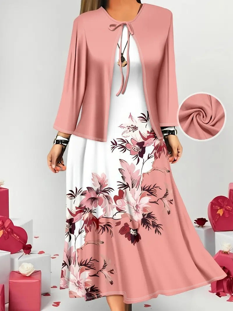 Color-block Elegant And Sophisticated Professional Coat Paired With A Dress Set