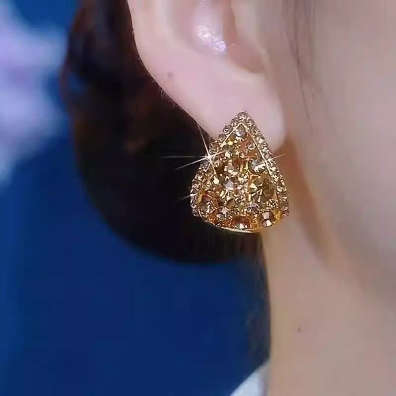 High-End Shiny Rhinestone Teardrop Earrings For Women, Elegant Niche Designer Fashion Exaggerated Delicate Dangle Ear Jewelry